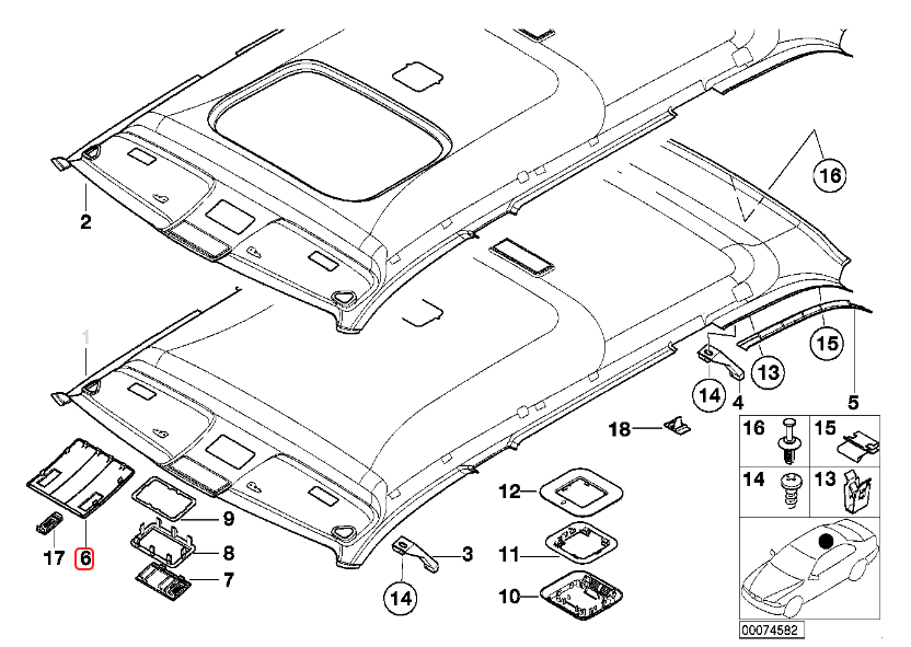 BMW E46 3-Series Sunroof Motor Cover - Sedan - 1 Button & Homelink
