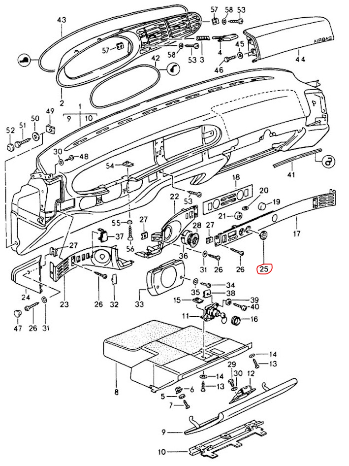 Porsche 944 & 968 Dashboard Vent Grill & Screw Cover Kit