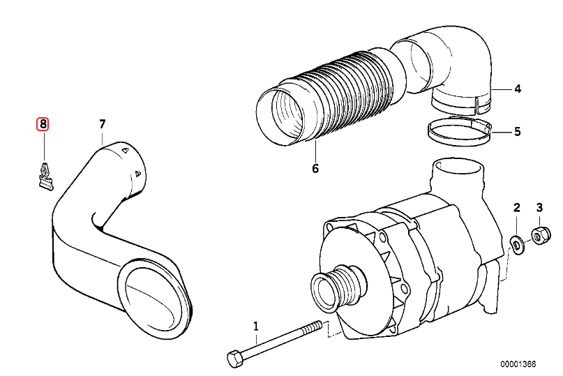 BMW E34 5-Series Alternator Cooling Duct Clip