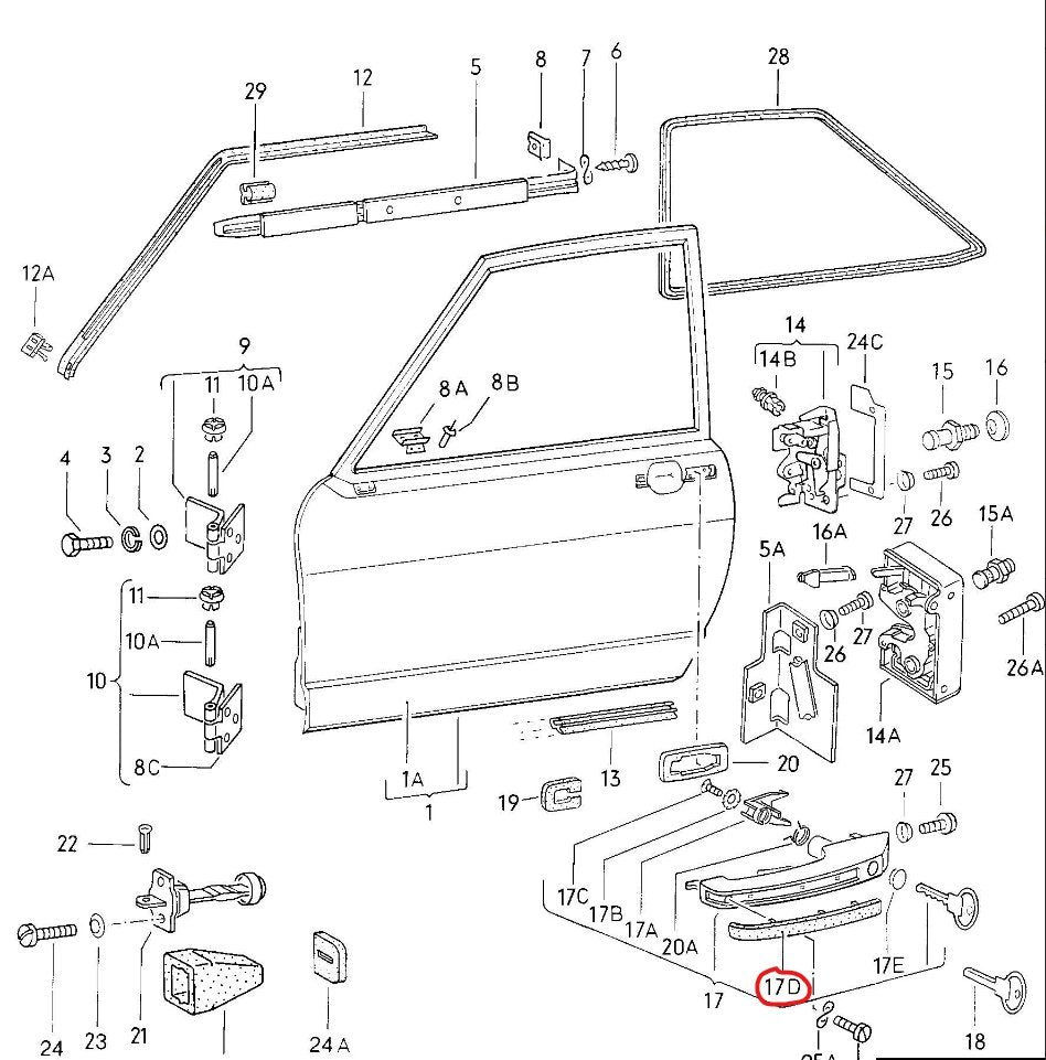 Porsche 944 Outer Door Handle Trim Inserts - Detail Shot