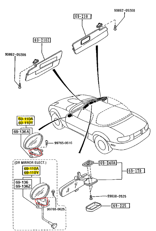 Mazda Miata NA Side Mirror Mount Covers - Left & Right Set