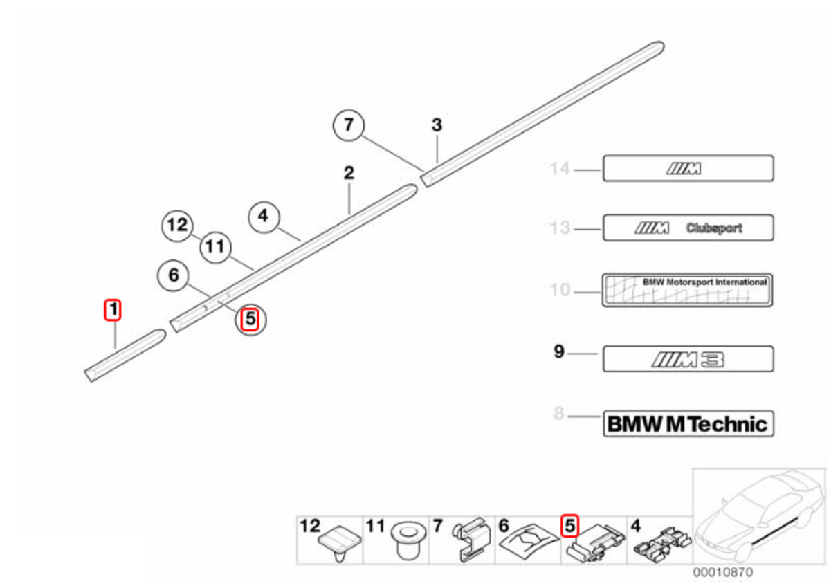 BMW E36 M3 Sedan Front Fender Molding | LEFT | 51132250071