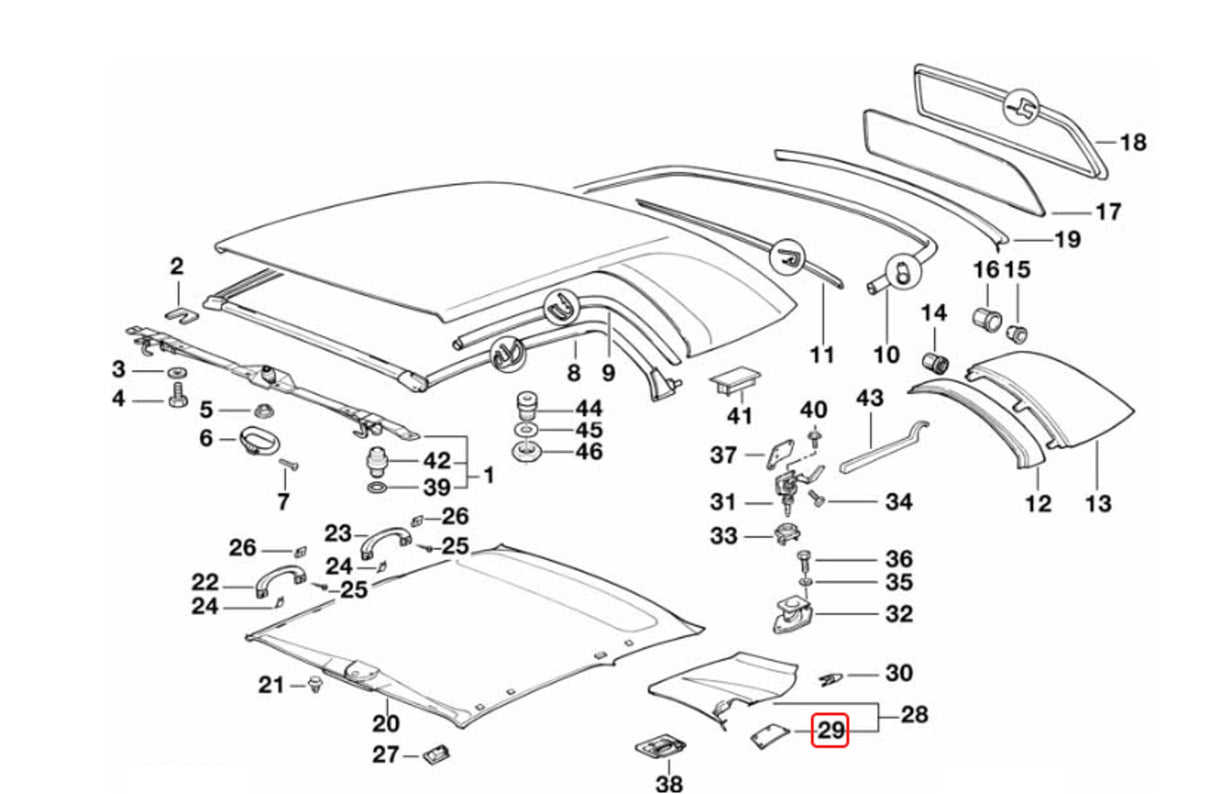 BMW E36 3-Series Convertible Hard Top Trim Covers - Left & Right Set - Alternate View