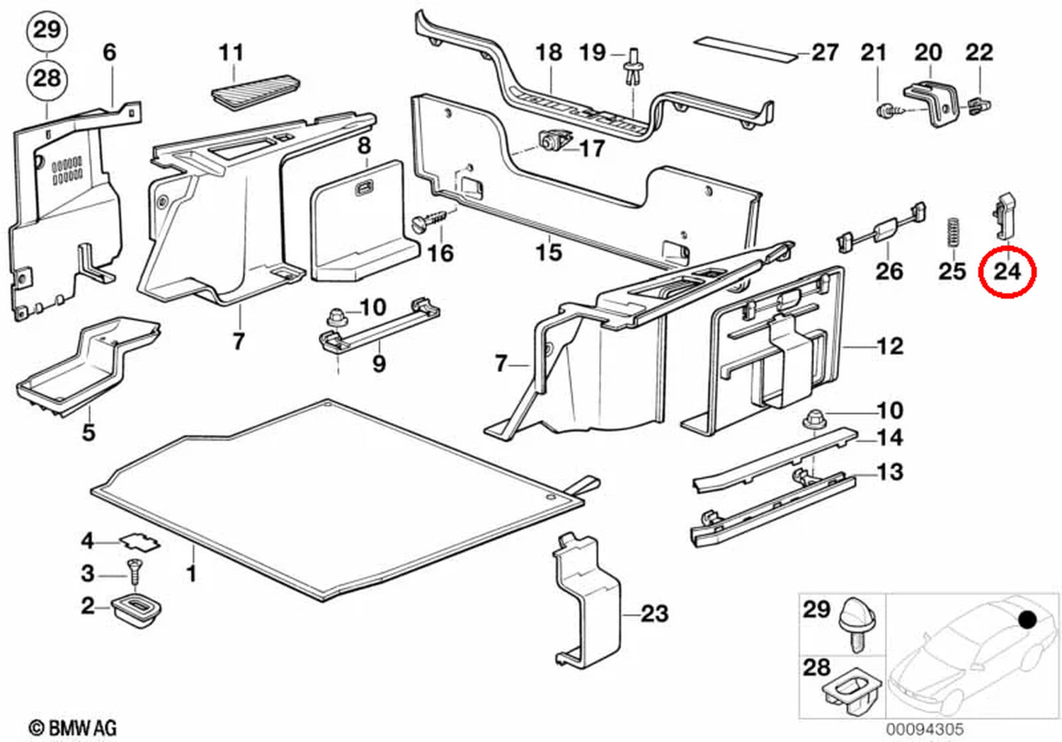 BMW E30 3-Series Trunk Side Trim Latch Striker - 51471947370
