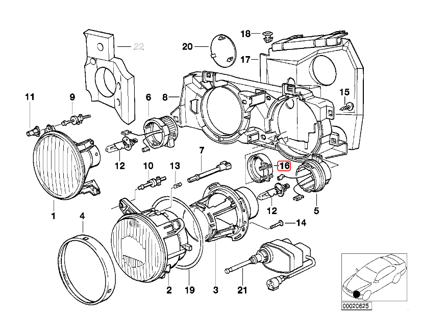 BMW E34 & E32 Replacement Headlight Adaptors - Left