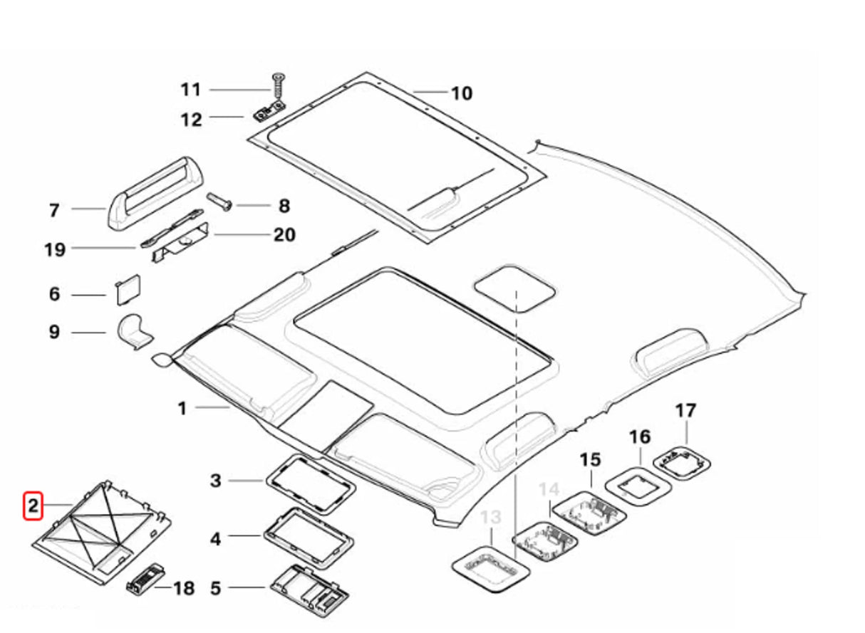 BMW E39 5-Series Sunroof Motor Cover - 2 Button / Non-HomeLink